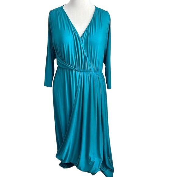 LANE BRYANT NWT Teal Draped Front Knit Maxi Dress Womens Plus 14/16 - Picture 4 of 11